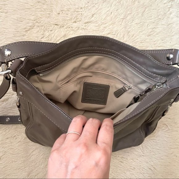 Coach Zoe Taupey Gray Leather 2-Way Hobo ATB Shoulder Bag Purse - 12.5” x 10” - Picture 7 of 12